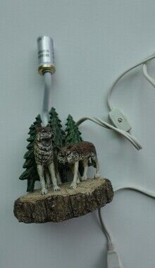 Rustic Wolf Forest LED Lantern Accent - Brown & Green